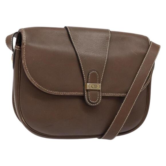 DIOR Shoulder Bag Leather Brown Gold - Picture 1 of 13
